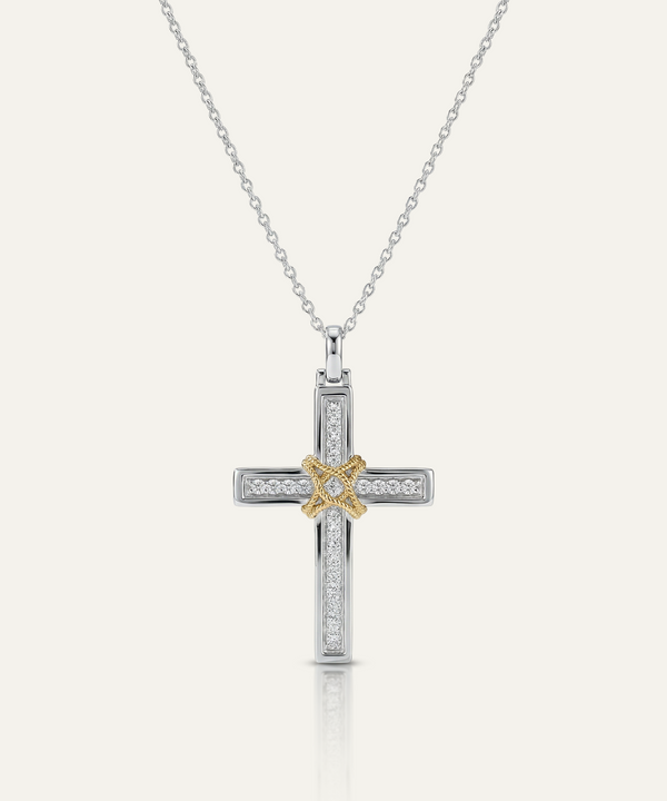 men's silver lab-grown diamond cross pendant