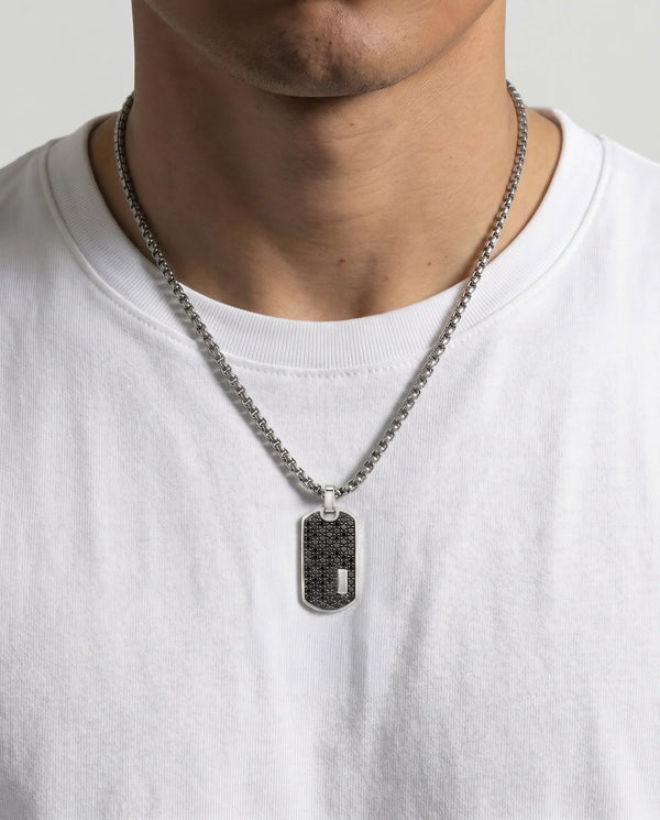 Men's black CZ dog tag pendant by