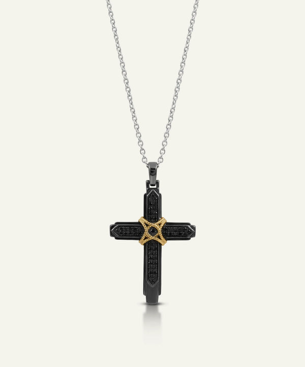 Men's black treated diamond cross pendant by