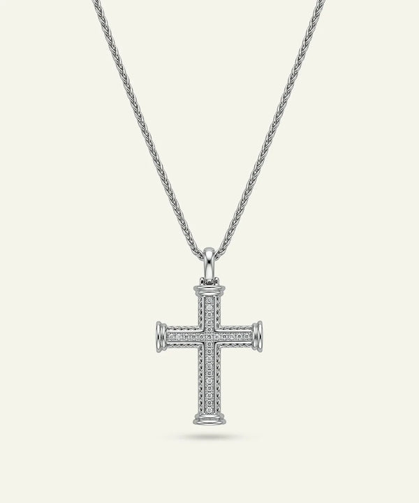 Men's silver lab-grown diamond cross pendant by