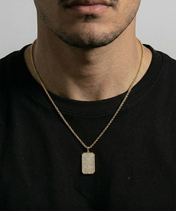 Men's diamond dog tag pendant with round lab-grown diamonds
