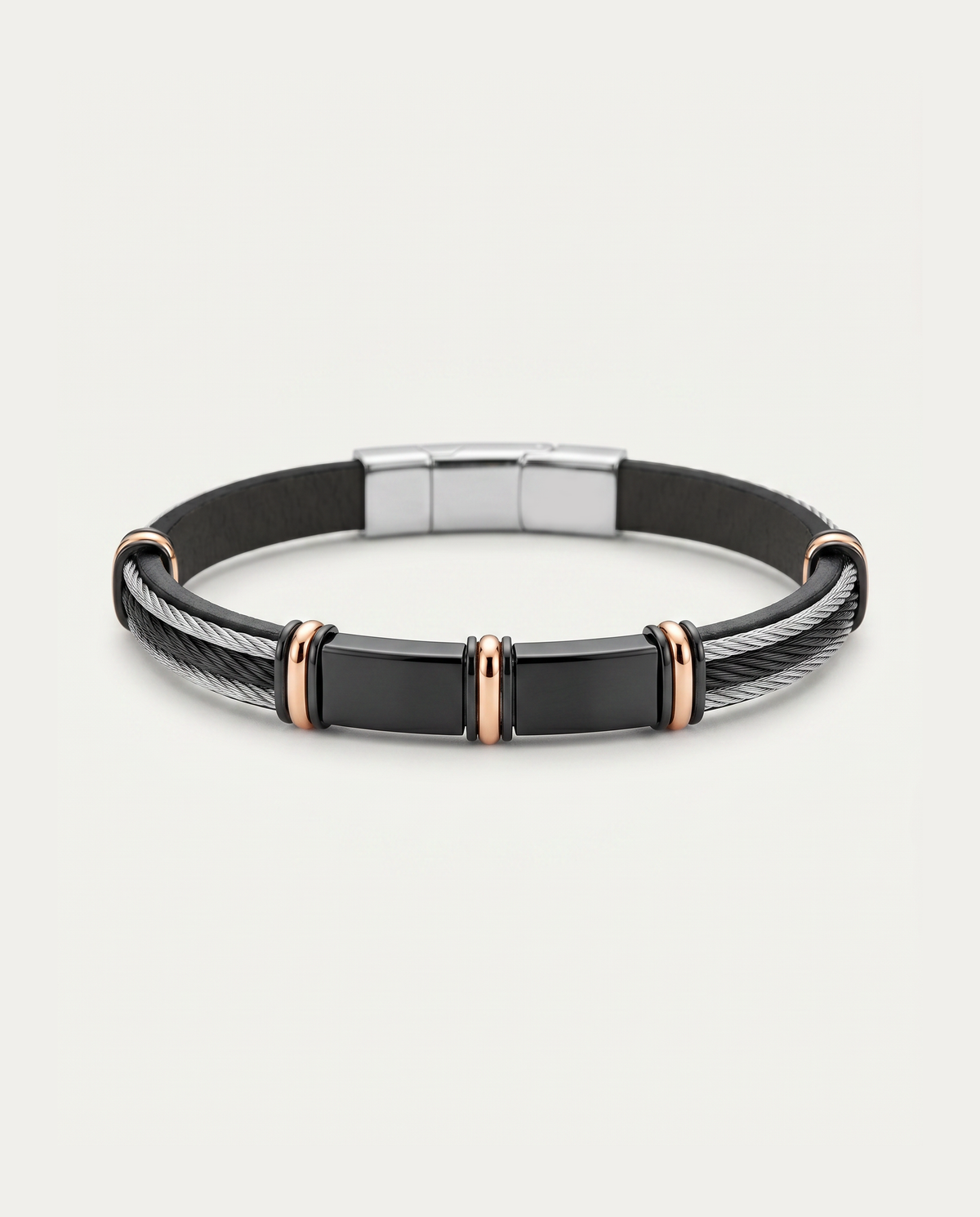 men's black leather ID bracelet