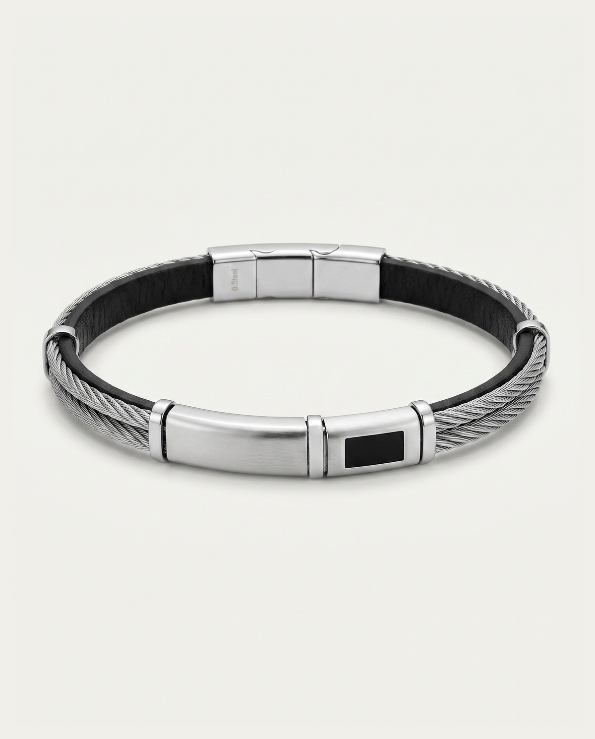 men's black leather ID bracelet