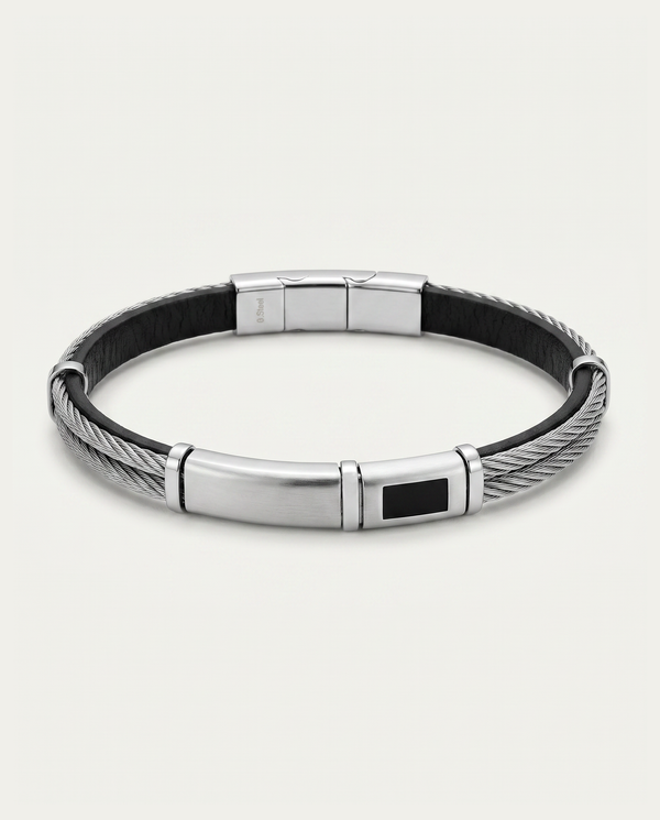Black Leather ID Bracelet