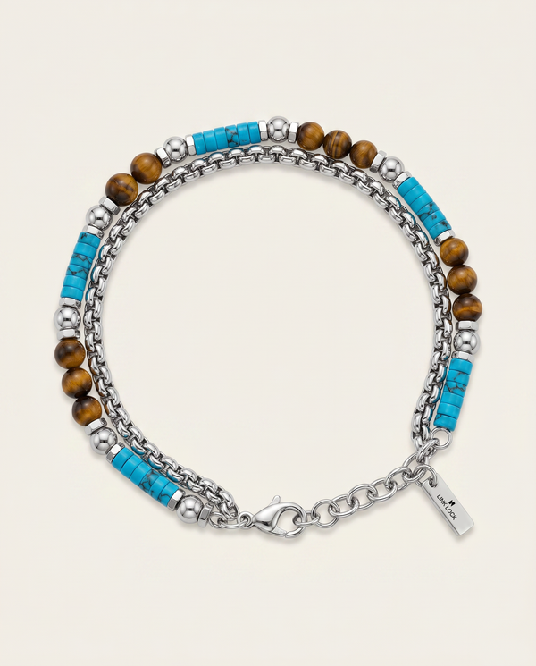 Synthetic Turquoise & Tiger's Eye Beaded Bracelet