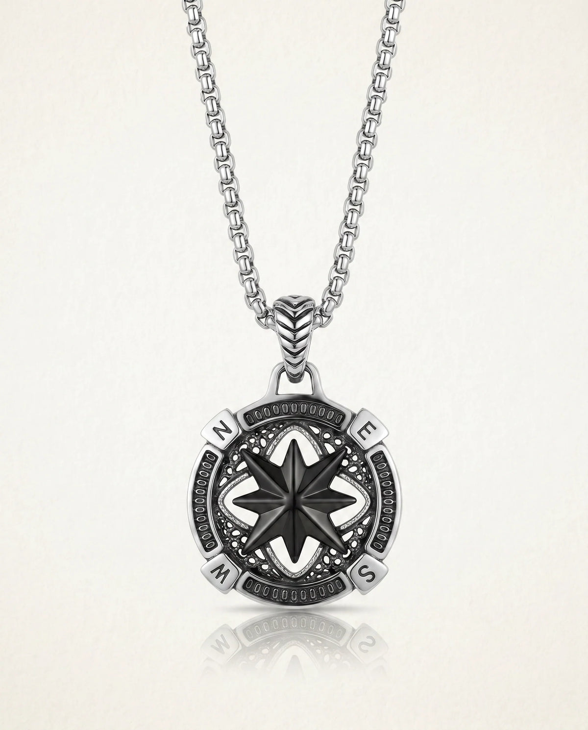 men's black oxidized stainless steel compass pendant