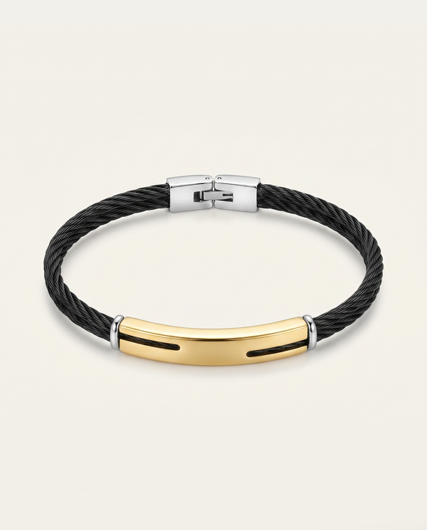 Black Leather With Steel ID Bracelet