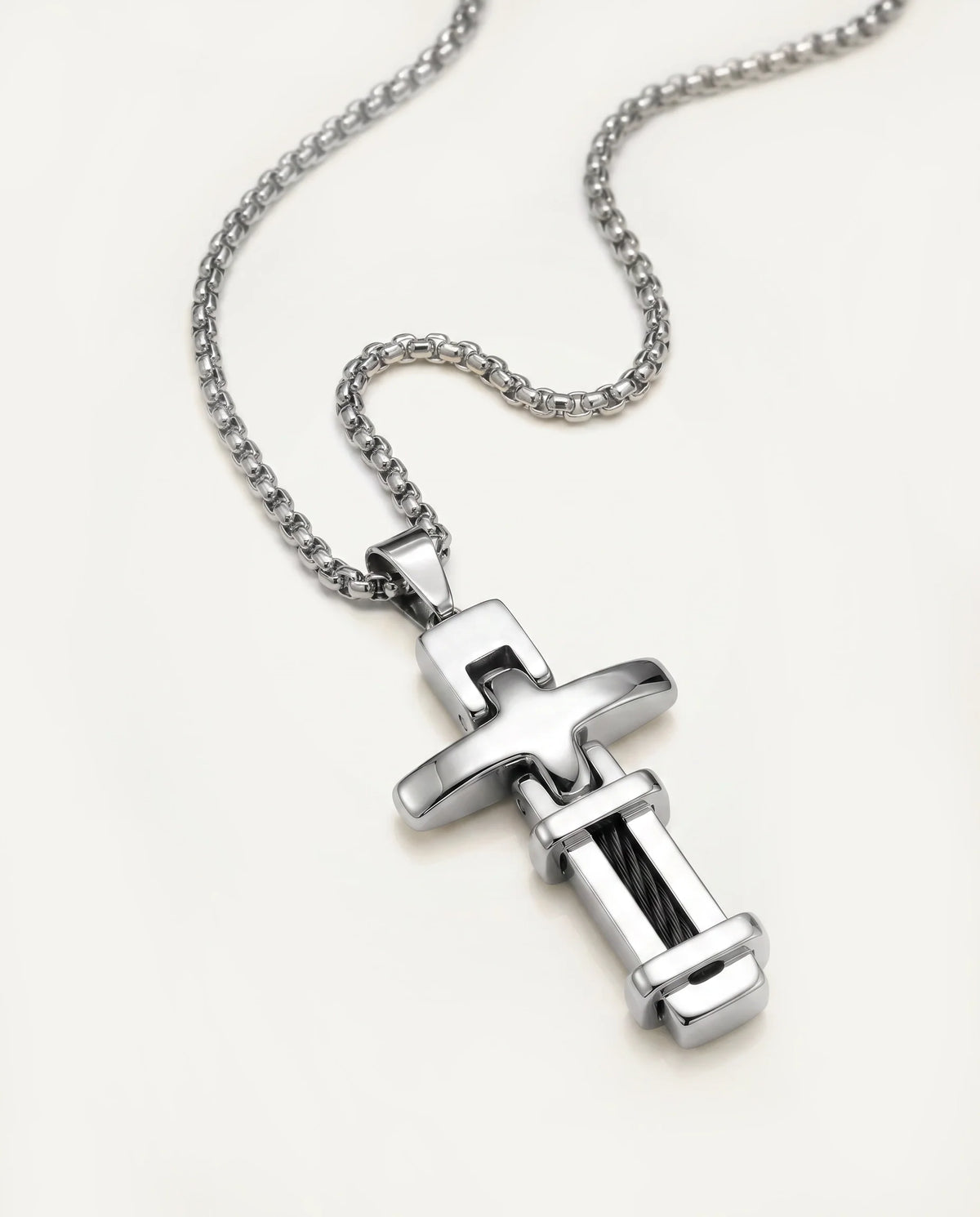 Men's stainless steel cross pendant with lobster clasp