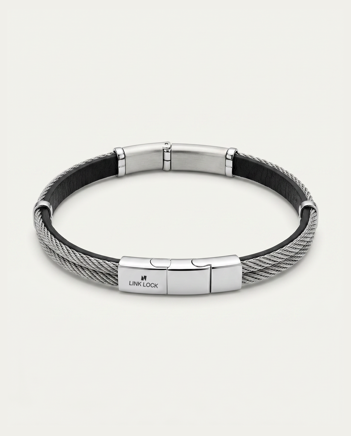 Men's 8.5-inch leather ID bracelet with magnetic clasp