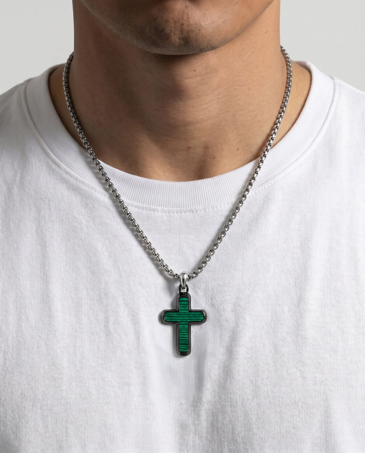Men's malachite cross pendant by