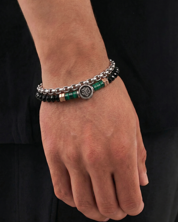 Synthetic Malachite & Hematite Beaded Bracelet