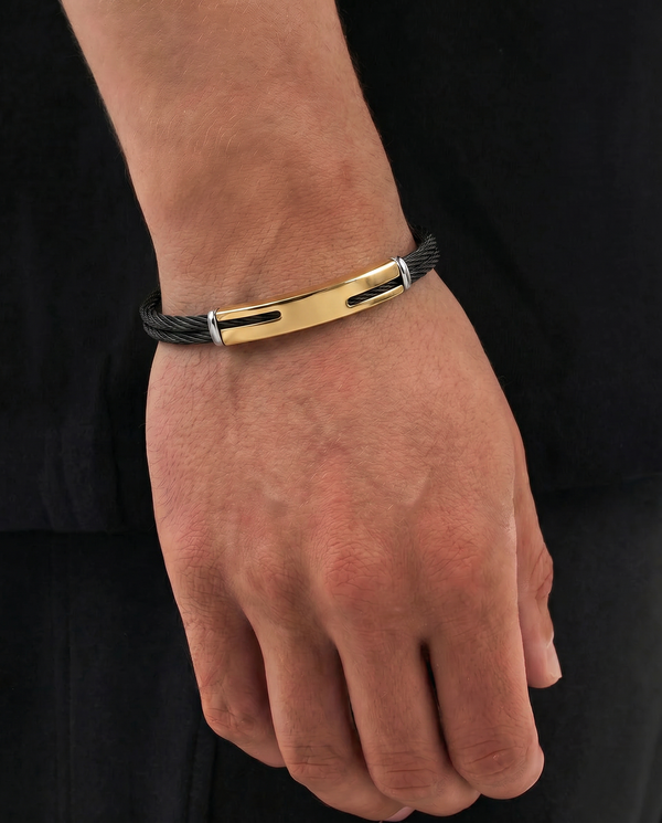 Black Leather With Steel ID Bracelet