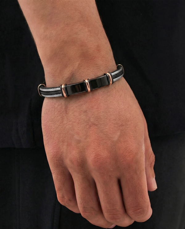 Black Leather ID Bracelet