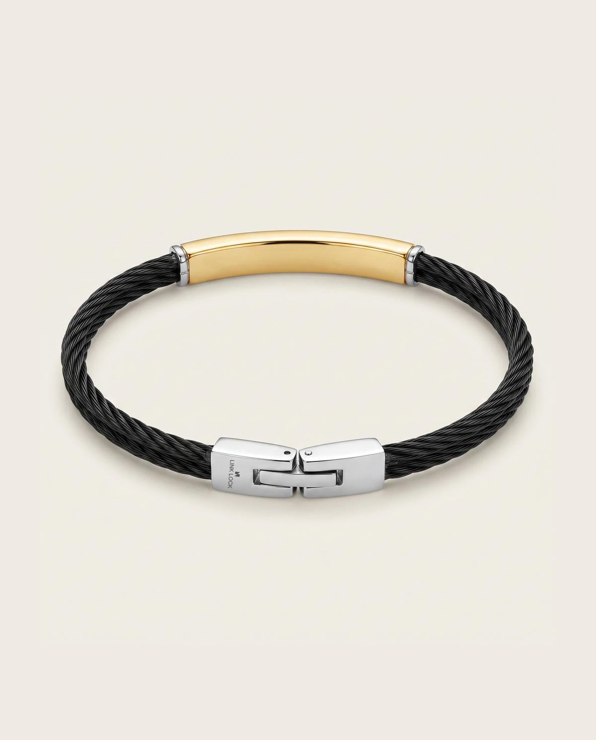 Men's 8.5-inch leather ID bracelet with push-button box clasp