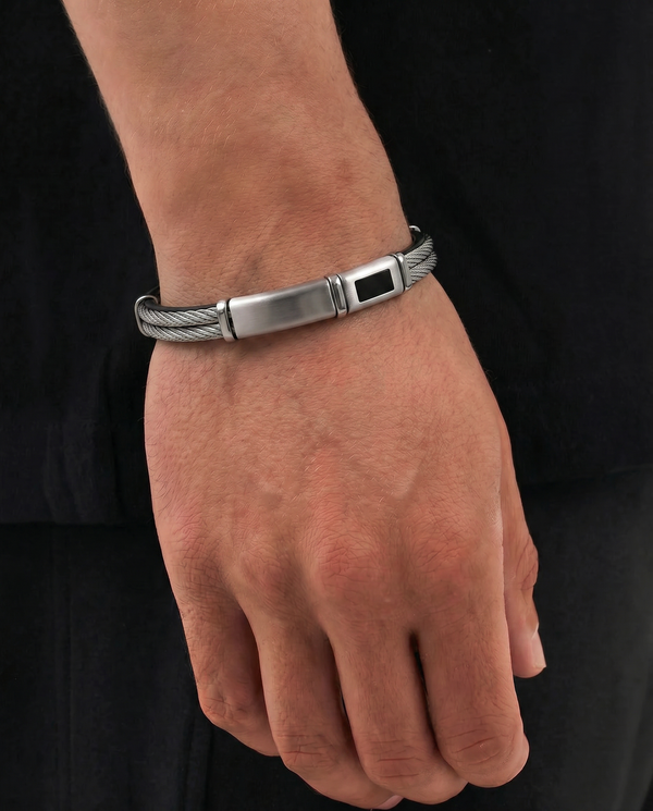Black Leather ID Bracelet