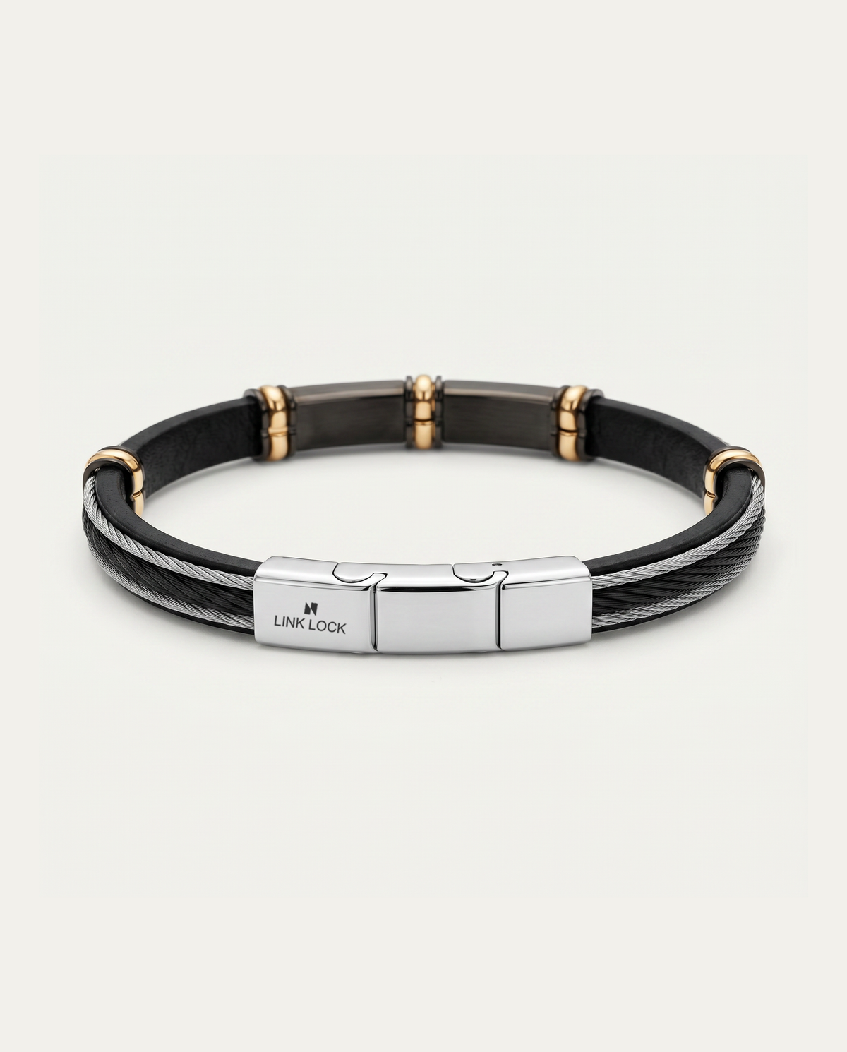 Men's 8.5-inch leather ID bracelet with magnetic clasp