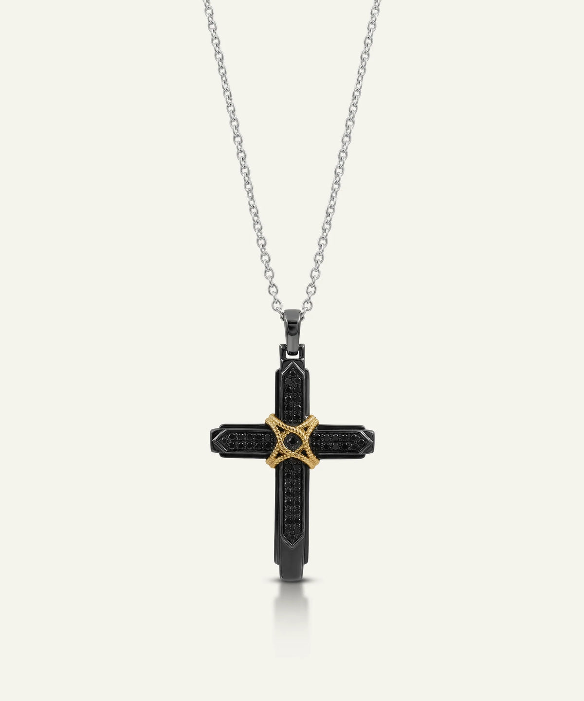 Men's black treated diamond cross pendant by