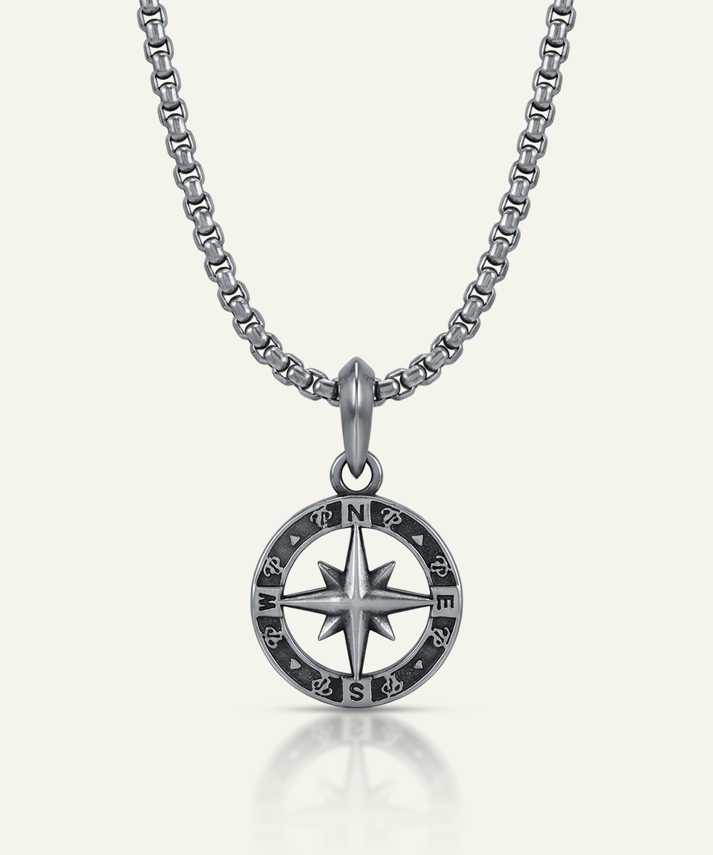 Men's stainless steel compass pendant by