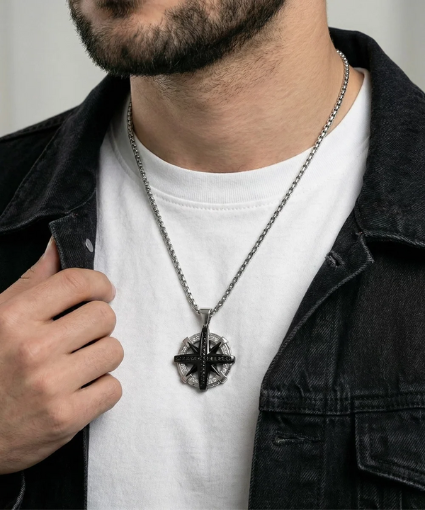 Black Cubic Zirconia Compass Pendant
