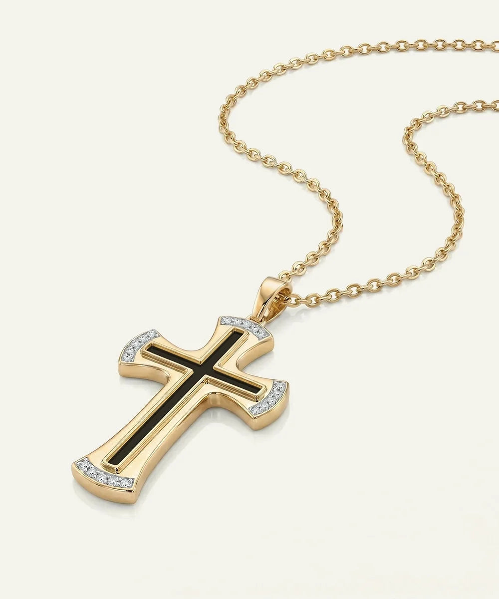 Vermeil cross pendant with round lab-grown diamonds for men