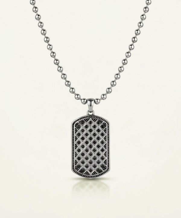 Black Cubic Zirconia Patterned Dog Tag Pendant