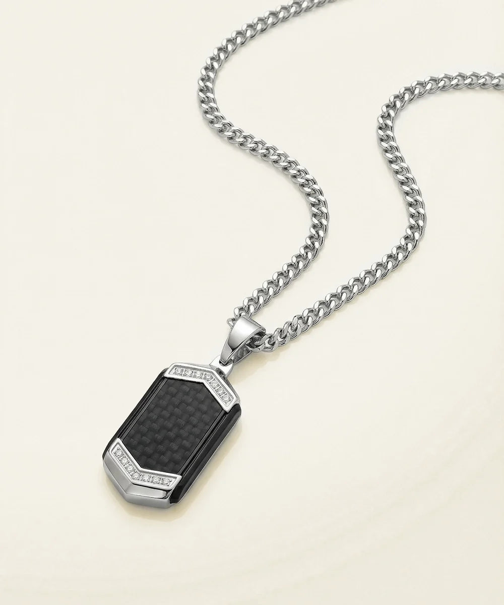 Men's stainless steel dog tag necklace with 24-inch curb chain