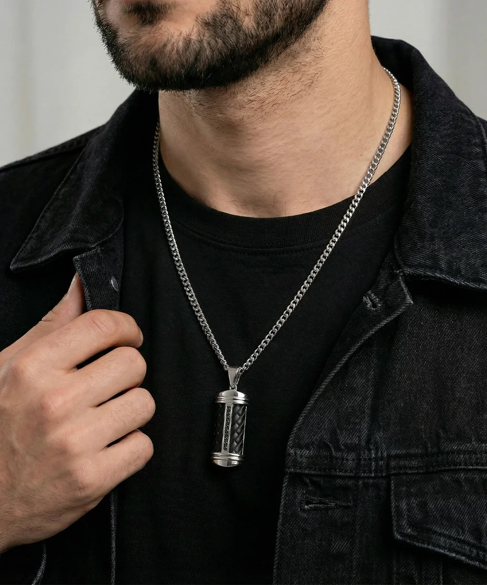 Men's stainless steel dog tag necklace with 24-inch curb chain