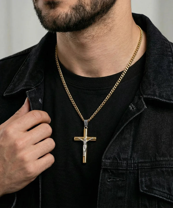 Two-toned Crucifix Cross Pendant