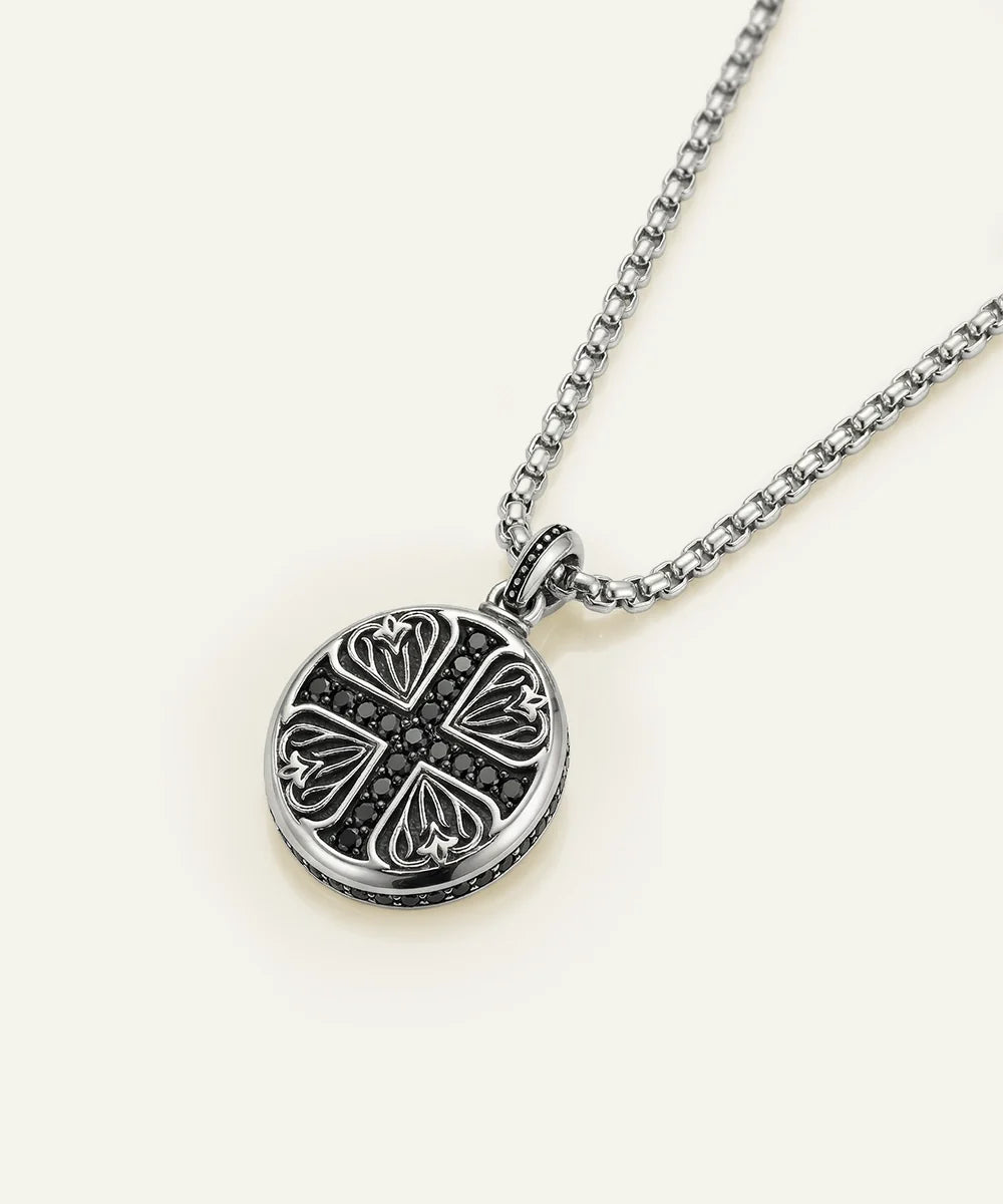 Men's black CZ medallion cross pendant by