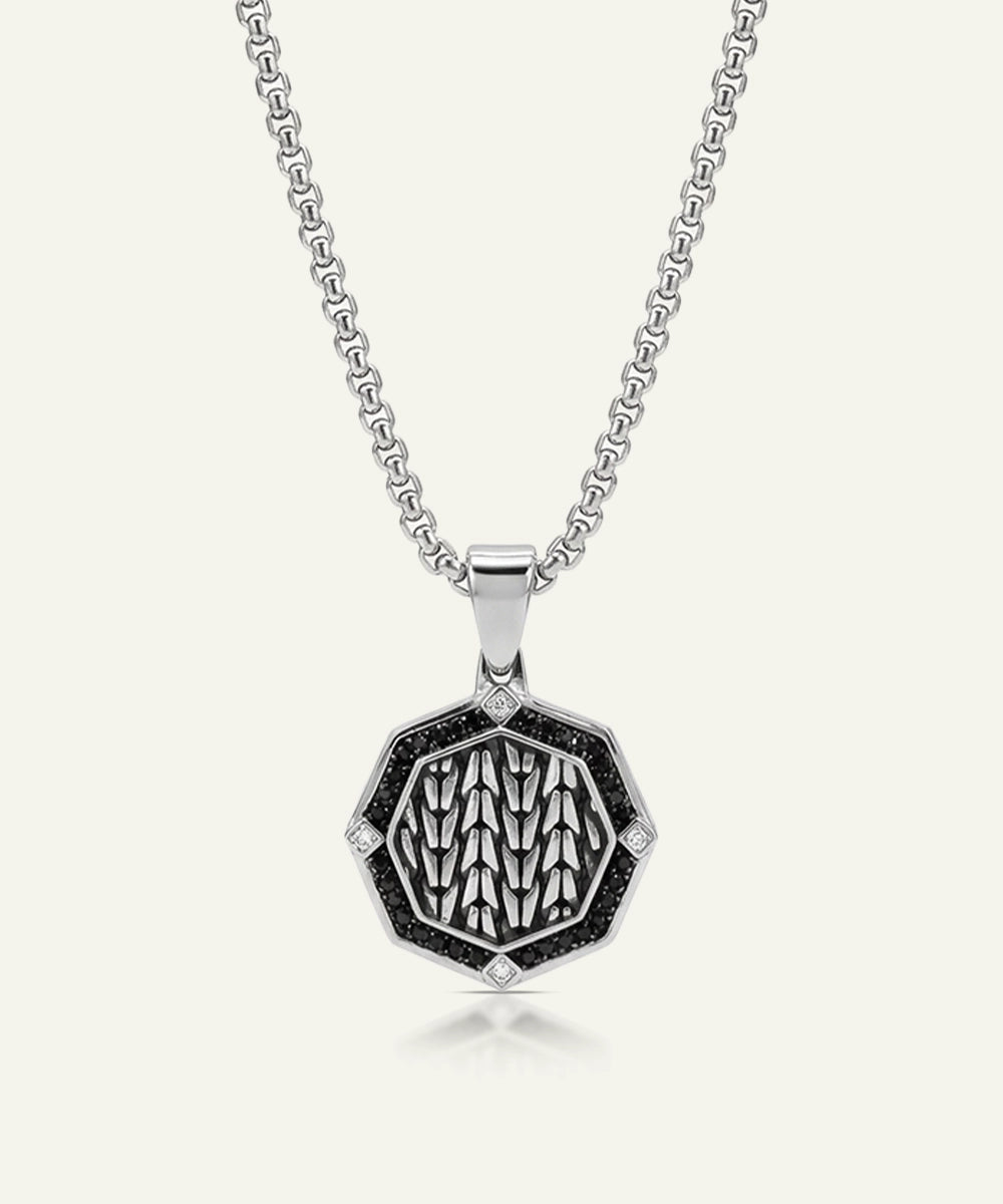 Men's black CZ octagonal medallion pendant by