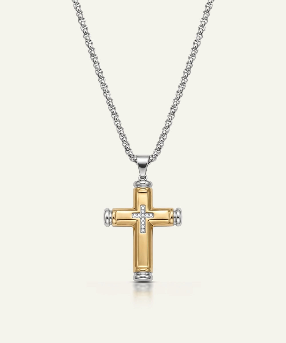 Men's white CZ cross pendant by