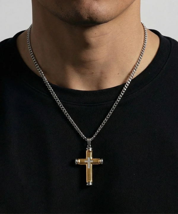 Cubic Zirconia Two-toned Cross Pendant