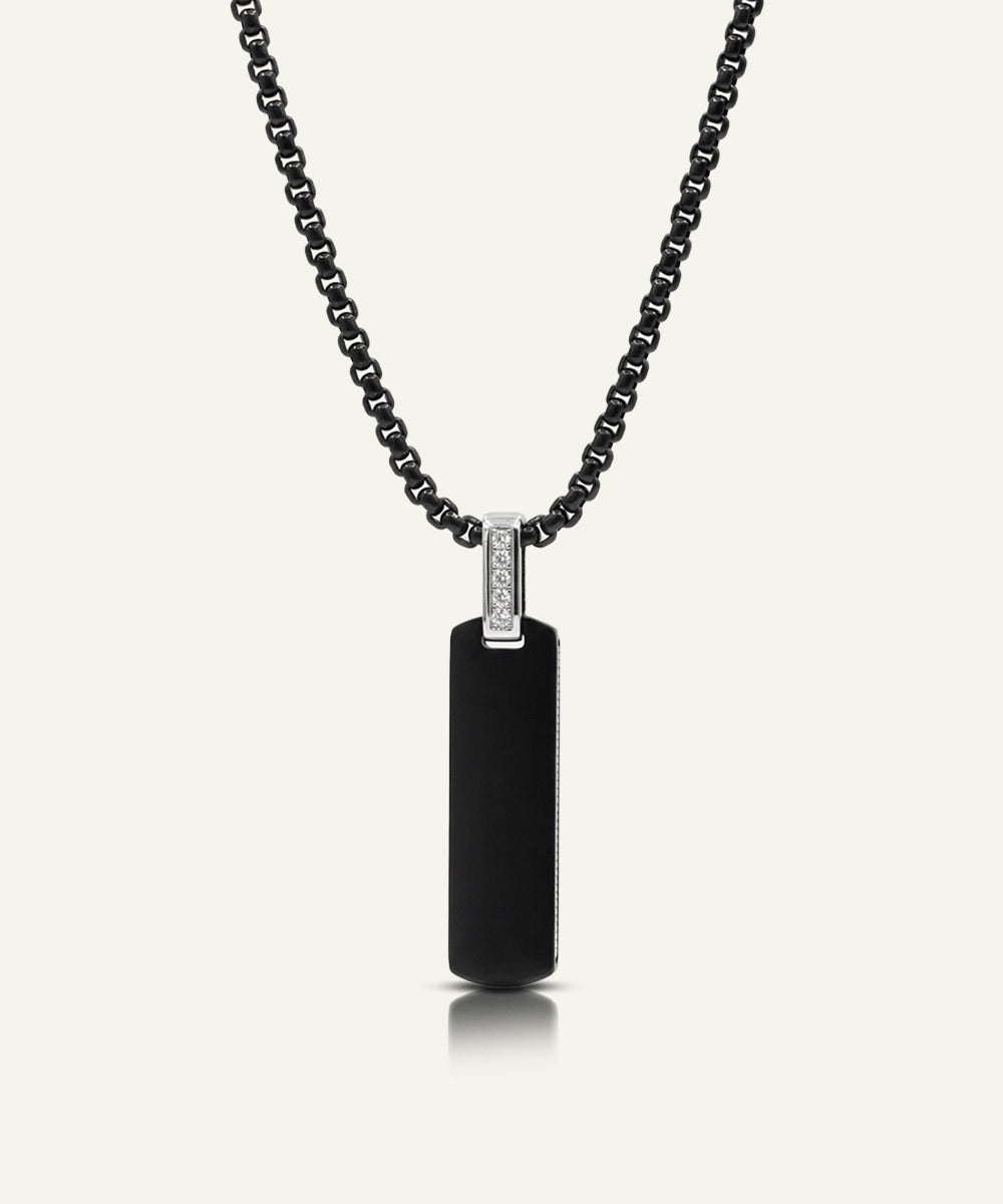 Men's white CZ dog tag pendant by