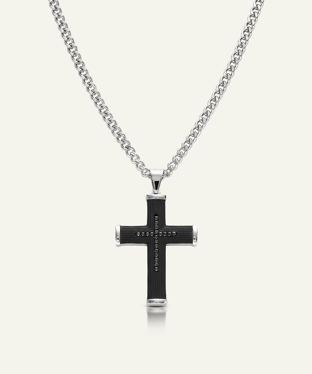 Men's black CZ cross pendant by