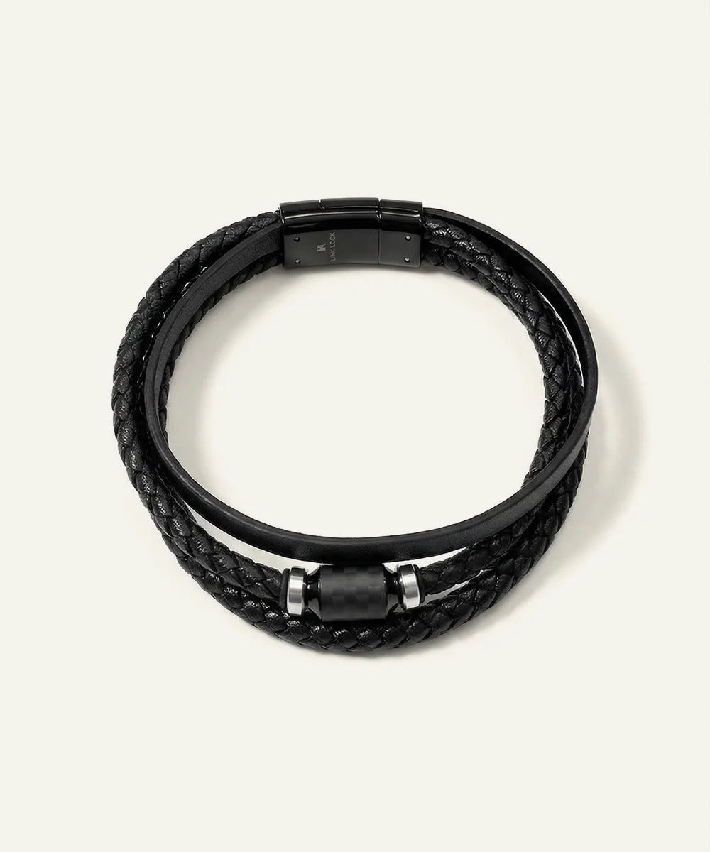 men's black leather bracelet from Valliani Jewelers