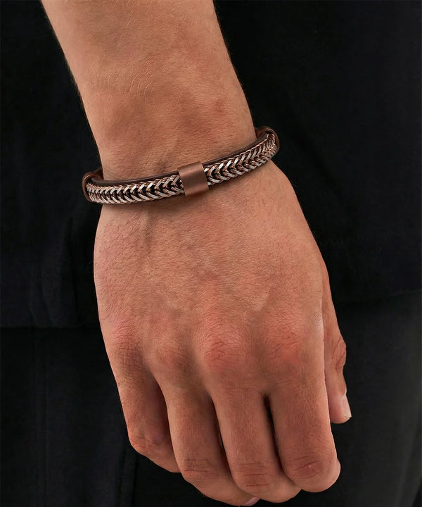 Bronze Franco Leather & Steel Bracelet