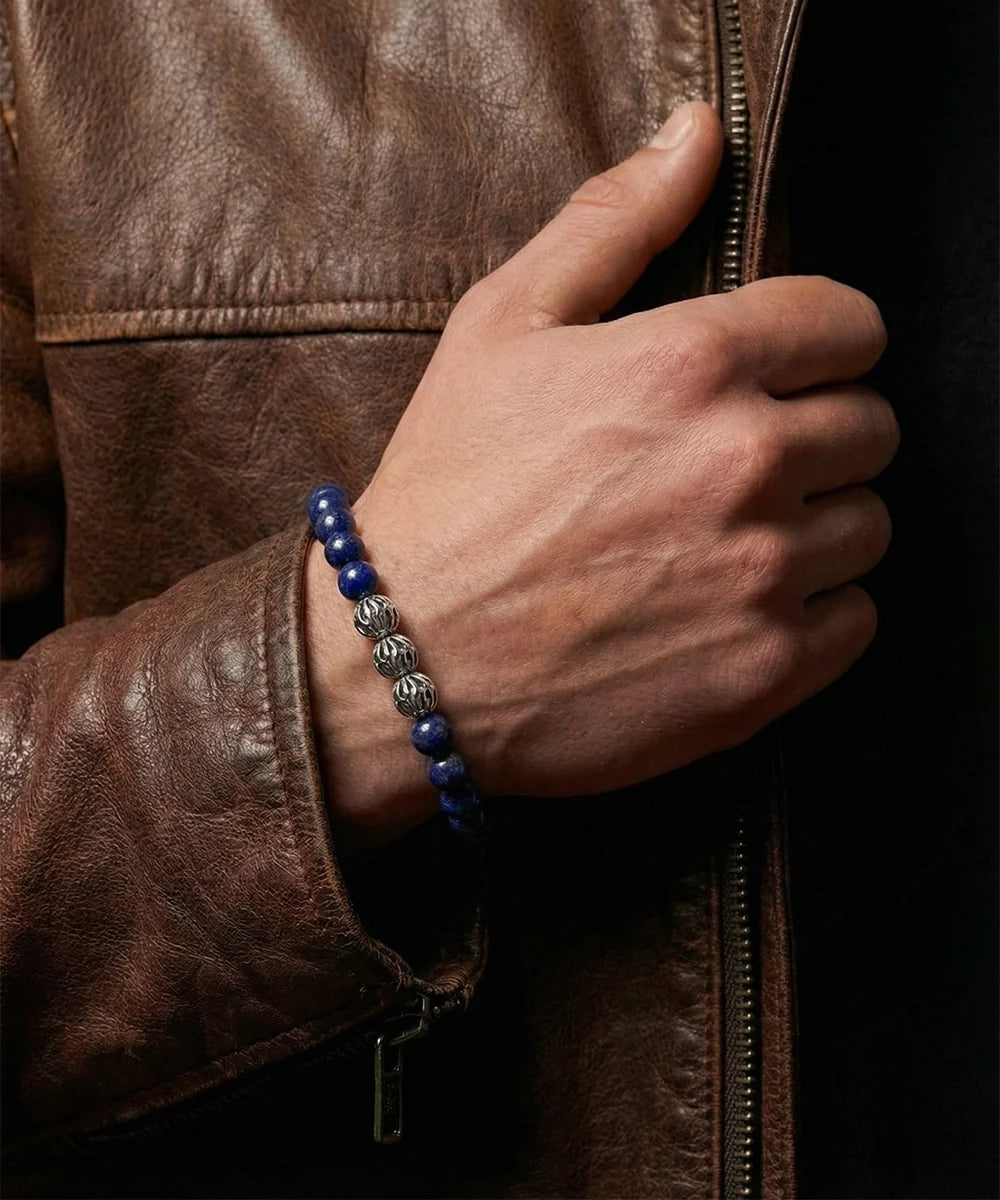 Close-up of blue lapis lazuli beads