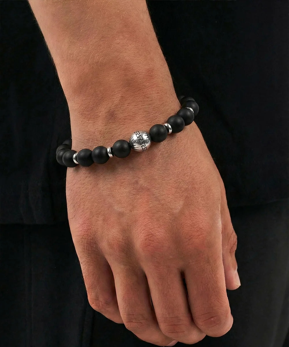 Close-up of matte black onyx beads