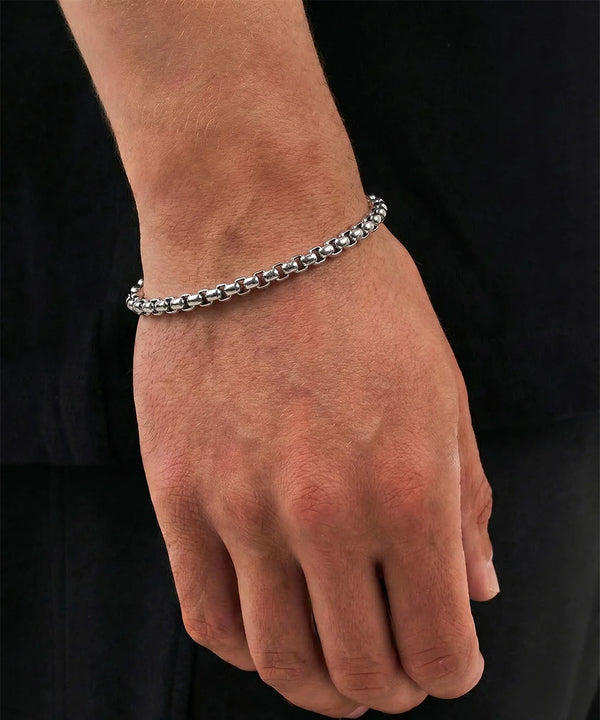 Close-up of stainless steel box links