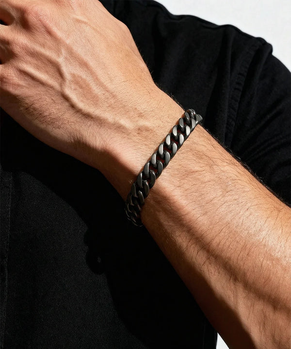 Close-up of stainless steel Cuban links