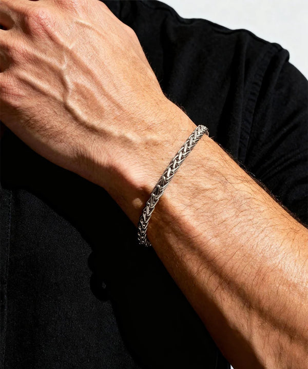 Close-up of stainless steel wheat links