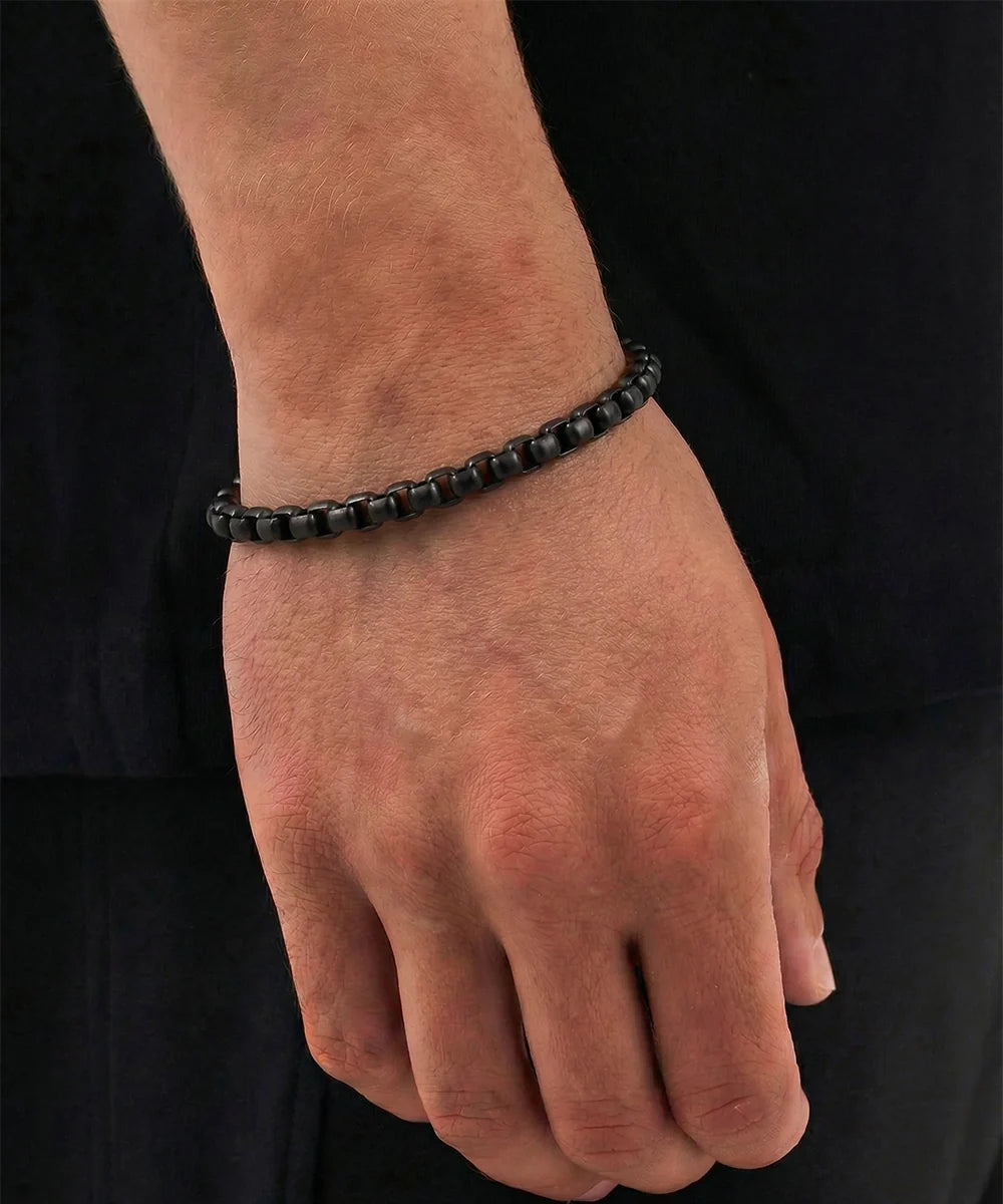 Close-up of stainless steel box links