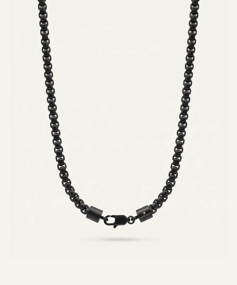 men's black stainless steel box chain necklace with lobster clasp