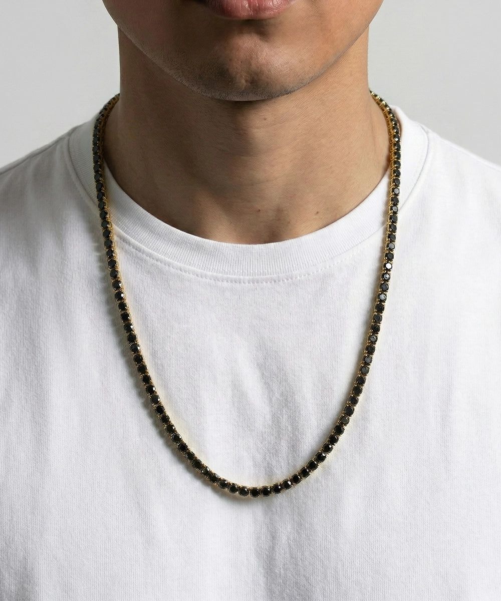 Close-up of black tennis necklace