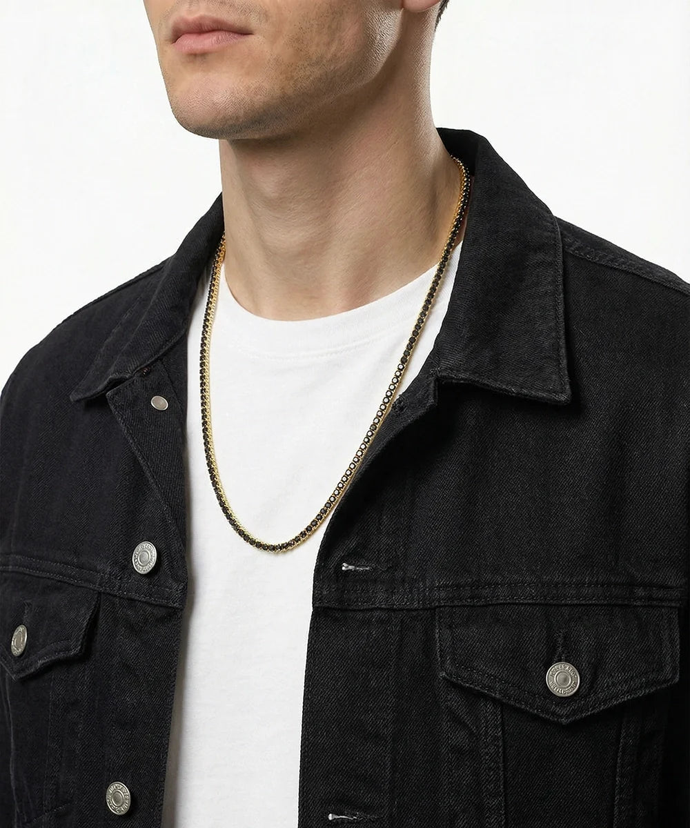 Men's stainless steel black spinel necklace