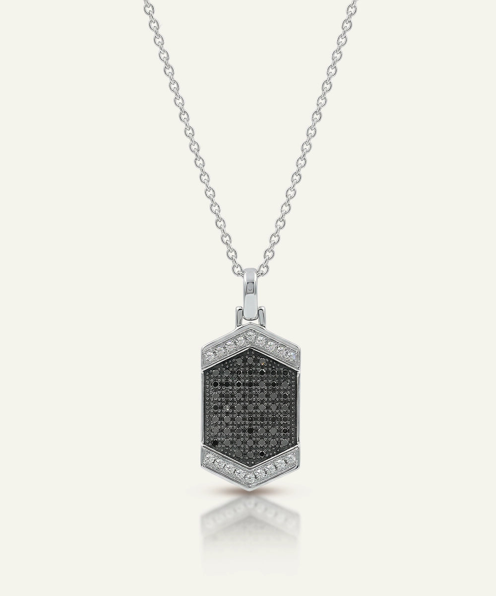 men's black and lab-grown diamond dog tag pendant