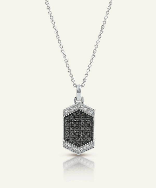 Black Treated & Lab-grown Diamond Dog Tag Pendant