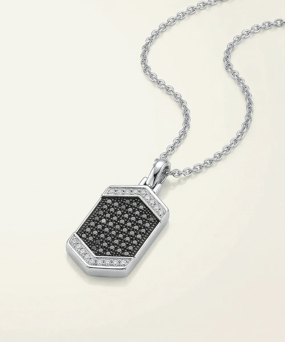 Men's silver dog tag pendant with black and lab-grown diamonds