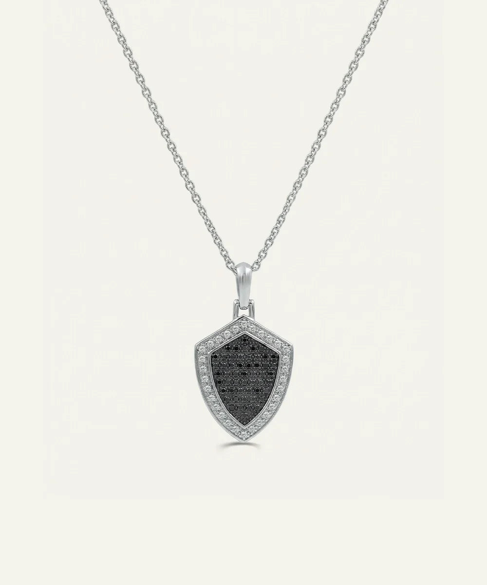 men's black and lab-grown diamond shield pendant