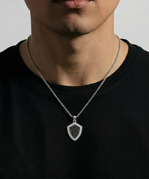 Black Treated & Lab-grown Diamond Shield Pendant
